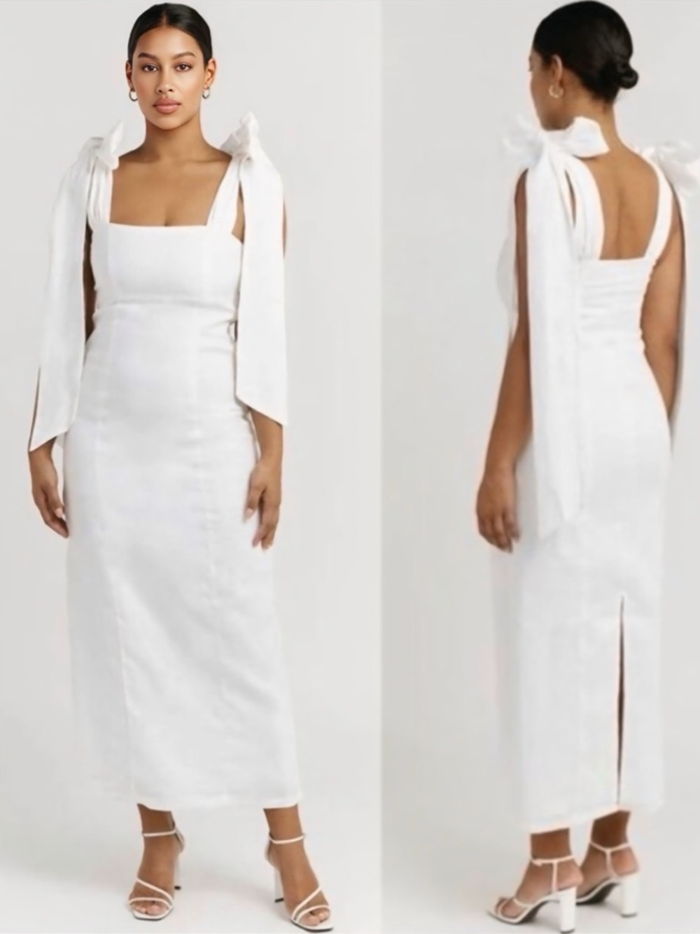 NWT Dissh Aisle Linen Tie Bow Midi Dress White